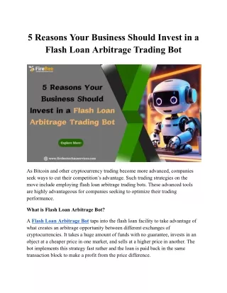 5 Reasons Your Business Should Invest in a Flash Loan Arbitrage Trading Bot