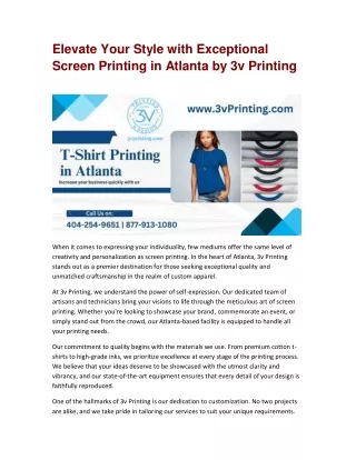 Elevate Your Style with Exceptional Screen Printing in Atlanta by 3v Printing