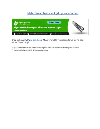 Mylar Films Sheets for Hydroponics Garden