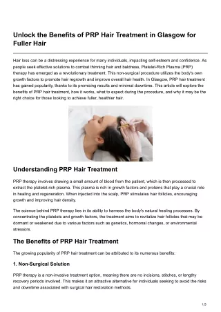 Unlock the Benefits of PRP Hair Treatment in Glasgow for Fuller Hair