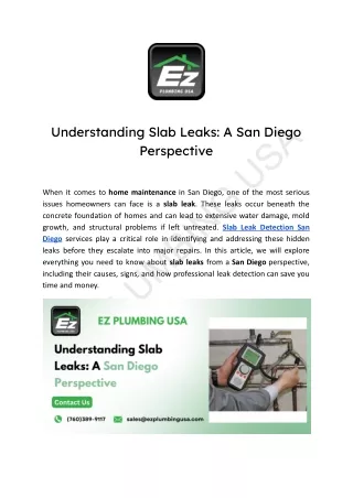Protect Your Home: Expert Slab Leak Detection Services in San Diego