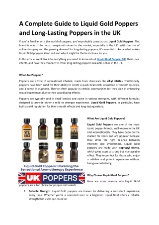 A Complete Guide to Liquid Gold Poppers and Long