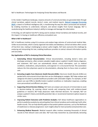 NLP in Healthcare Technologies for Analyzing Clinical Narratives and Records