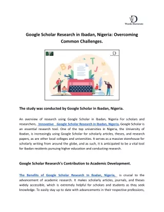 Google Scholar Research in Ibadan, Nigeria_ Overcoming Common Challenges