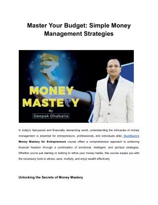 Master Your Budget: Simple Money Management Strategies :: GuniGuru