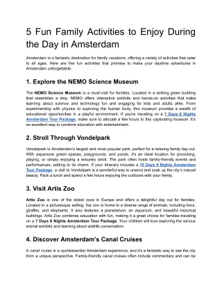 5 Fun Family Activities to Enjoy During the Day in Amsterdam