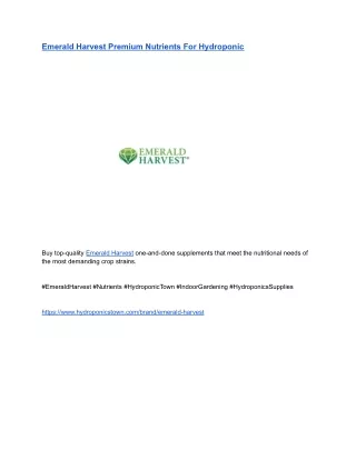 Emerald Harvest Premium Nutrients For Hydroponic