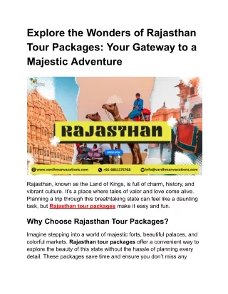 Explore the Wonders of Rajasthan Tour Packages_ Your Gateway to a Majestic Adventure - Google Docs