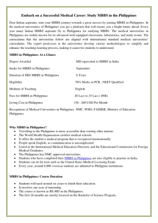 Embark on a Successful Medical Career: Study MBBS in the Philippines