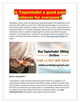 Buy Tapentadol 100mg Tablets Online @  Tapentadol Online on [COD]