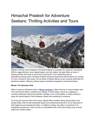Himachal Pradesh for Adventure Seekers: Thrilling Activities and Tours