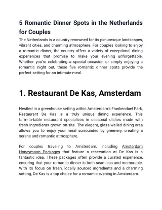 5 Romantic Dinner Spots in the Netherlands for Couples