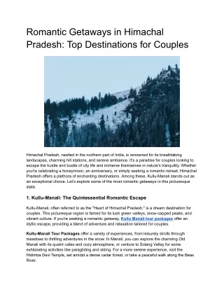 Romantic Getaways in Himachal Pradesh: Top Destinations for Couples