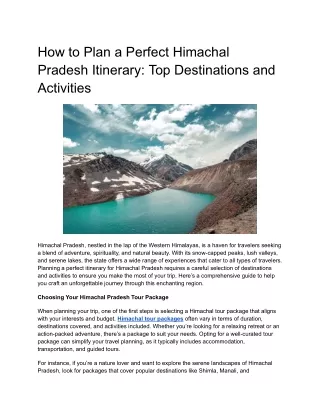 How to Plan a Perfect Himachal Pradesh Itinerary: Top Destinations and Activitie