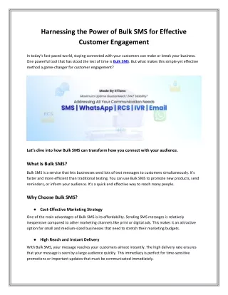 Harnessing the Power of Bulk SMS for Effective Customer Engagement