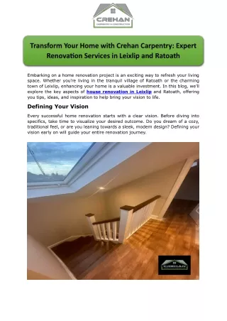 Transform Your Home with Crehan Carpentry: Expert Renovation Services in Leixlip