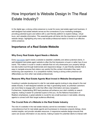 How Important Is Website Design In The Real Estate Industry