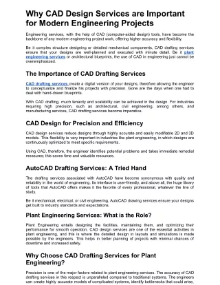 Why CAD Design Services are Important for Modern Engineering Projects