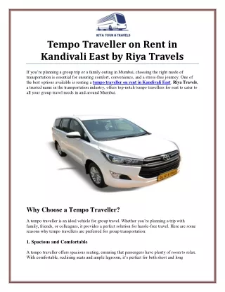 Convenient Tempo Traveller on Rent in Kandivali East for Group Travel