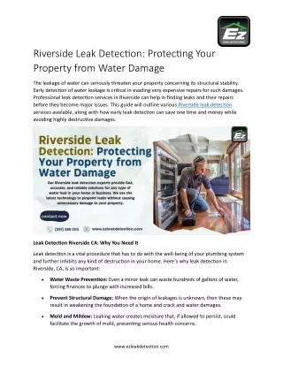 Professional Leak Detection in Riverside – Find Leaks Before They Cause Damage