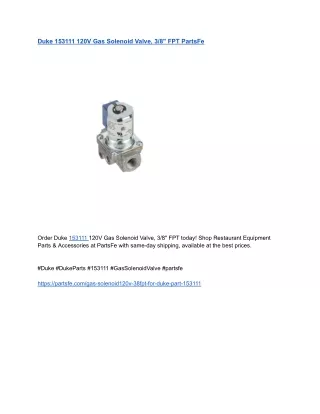 Duke 153111 120V Gas Solenoid Valve, 3/8" FPT PartsFe