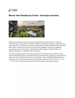 Marina View Residences Condo - Developer launches.