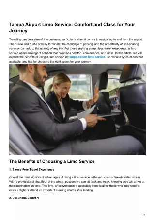 Tampa Airport Limo Service Comfort and Class for Your Journey