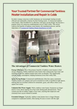 Your Trusted Partner for Commercial Tankless Heater Installation and Repair in Cobb