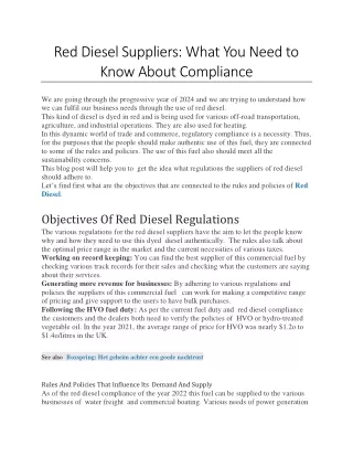 Red Diesel Suppliers-What You Need to Know About Compliance