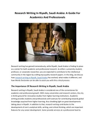 Research Writing In Riyadh, Saudi Arabia