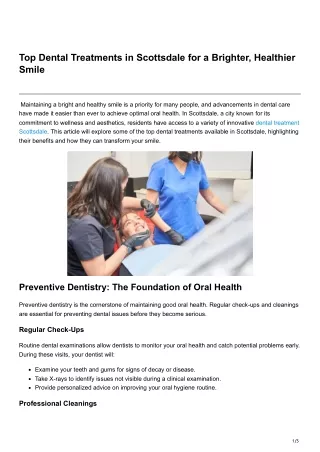 Top Dental Treatments in Scottsdale for a Brighter Healthier Smile