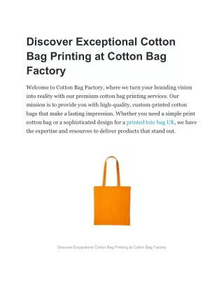 Discover Exceptional Cotton Bag Printing at Cotton Bag Factory