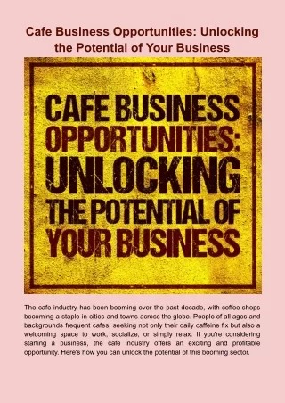 Cafe Business Opportunities_ Unlocking the Potential of Your Business