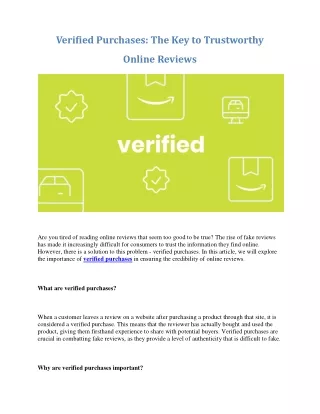 Verified Purchases The Key to Trustworthy