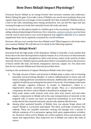 How Does Shilajit Impact Physiology?