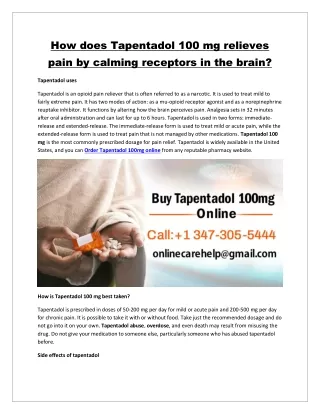Buy Tapentadol 100mg Online | Generic Tapentadol Cash on Delivery