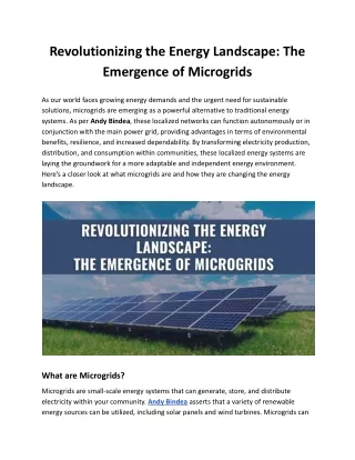 Andy Bindea: Pioneering Microgrids for a Sustainable Future