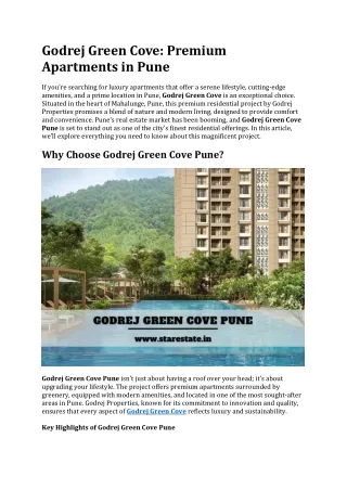 Godrej Green Cove | Apartments For Sale in Pune