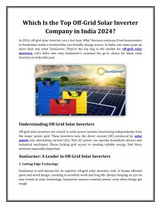 Which Is the Top Off-Grid Solar Inverter Company in India 2024?