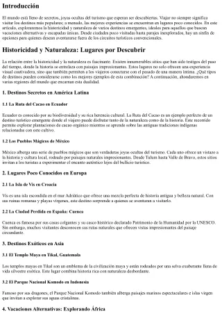 Historicidad y Naturaleza: Lugares por Descubrir
