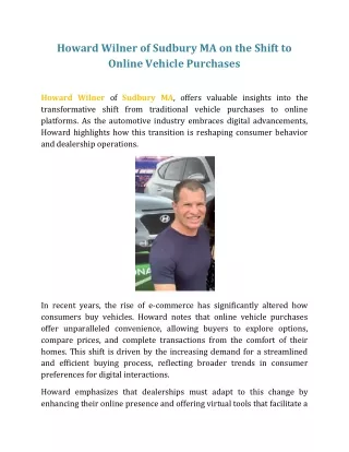 Howard Wilner of Sudbury MA on the Shift to Online Vehicle Purchases