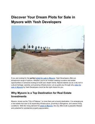 Discover Your Dream Plots for Sale in Mysore with Yesh Developers