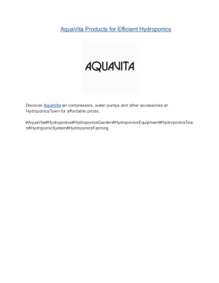 AquaVita Products for Efficient Hydroponics