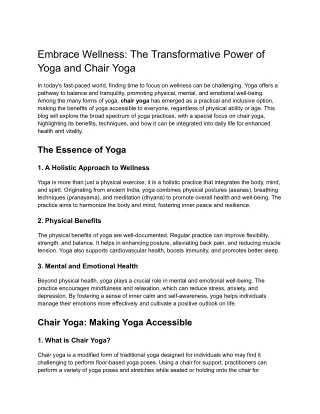 Embrace Wellness The Transformative Power of Yoga and Chair Yoga