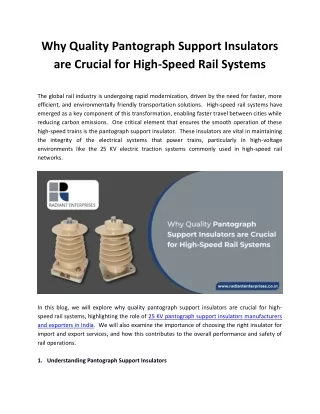 Why Quality Pantograph Support Insulators are Crucial for High Speed Rail Systems