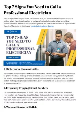 Top 7 Signs You Need to Call a Professional Electrician