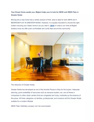 Your Dream Home awaits you, Miglani helps you to look for 2BHK and 3BHK Flats in Greater Noida