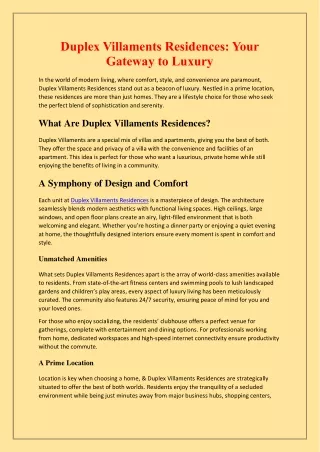 Duplex Villaments Residences: Your Gateway to Luxury