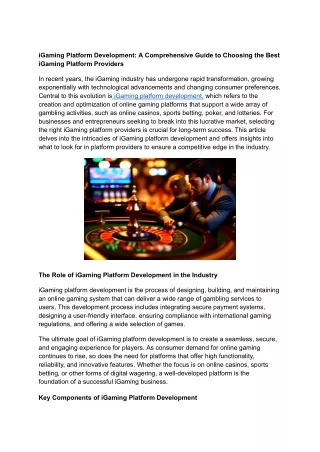 iGaming Platform Development A Comprehensive Guide to Choosing the Best iGaming Platform Providers