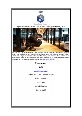 Empower Your Workforce: Lone Worker Training Solutions by NNTC